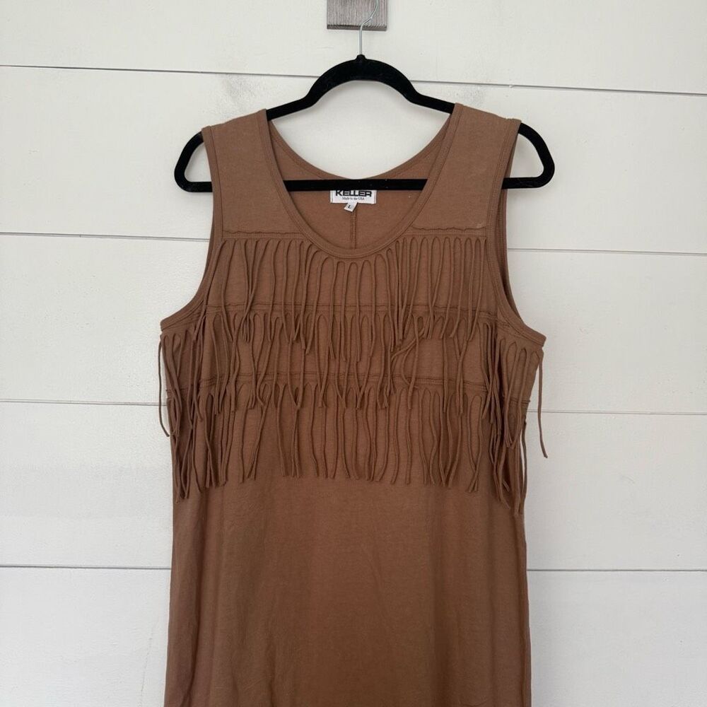 Vintage Keller Women’s Large Brown Fringe Sleeveless Dress Maxi